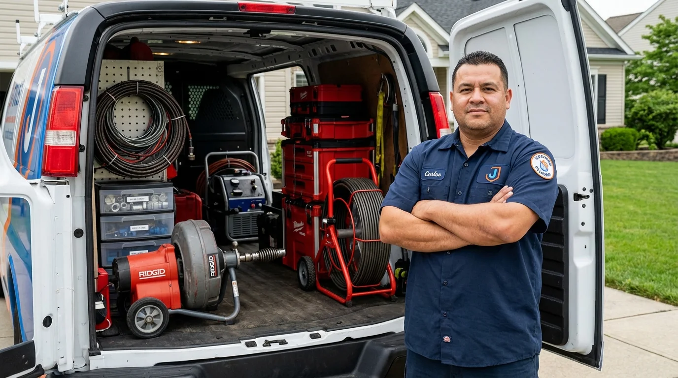 Professional drain cleaning equipment and Johns Plumbing LLC plumber in Mahwah