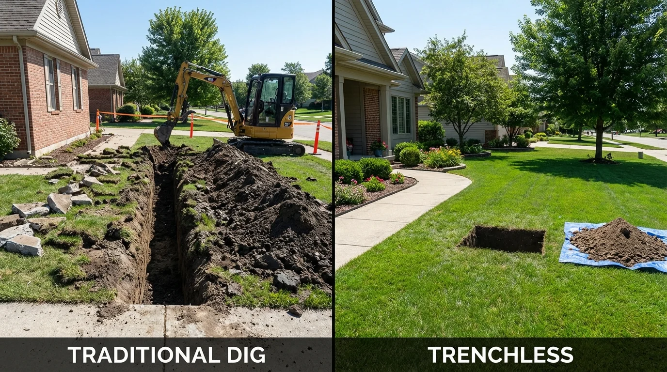 Trenchless sewer repair with minimal yard damage versus traditional excavation in Mahwah, NJ
